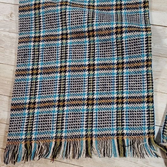 Pendleton Vintage Lined Wool Plaid Scarf Fringe‎ Ends Light Blue - Picture 4 of 6